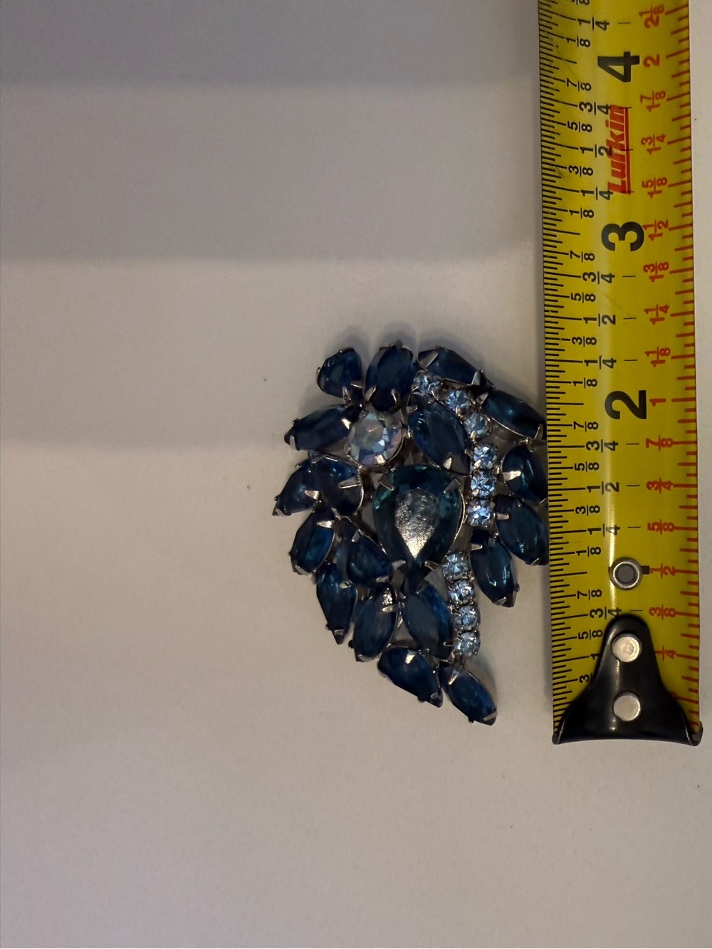 Elegant Blue Crystal Leaf Brooch by